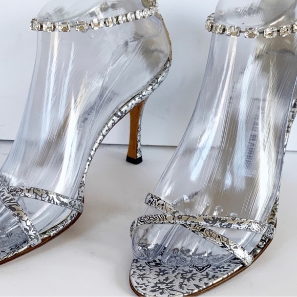 Manolo Blahnik slingback sandals, embossed crystal ankle strap, 7.5 US / 37.5 EU - Picture 12 of 16